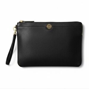 Tory Burch Emerson XL Zip Top Pouch Pebbled Leather Wristlet Clutch